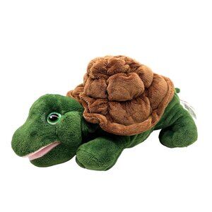 Aurora 2014 Green Turtle Hand Puppet 12" Brown Shell Sea Plush Stuffed Animal